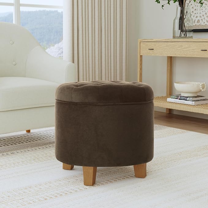 Homepop Home Decor | Upholstered Round Velvet Tufted Foot Rest Ottoman | Ottoman - Image 2
