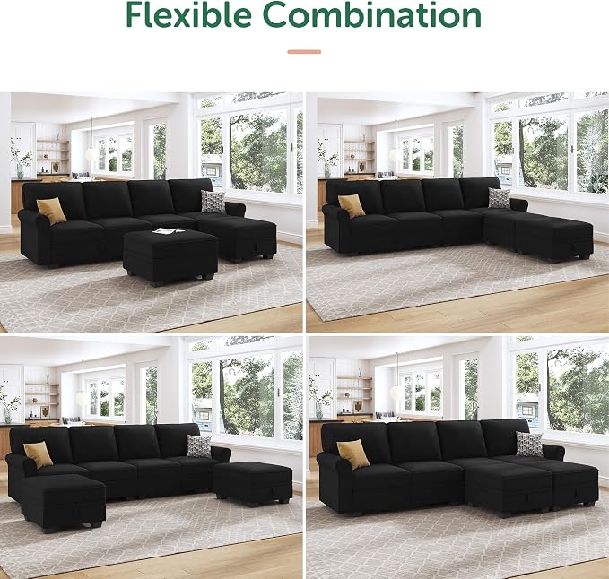 HONBAY Sectional Sofa with Storage Seat Velvet U Shaped Couch with Reversible - Image 4