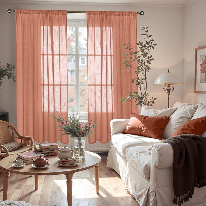 BGment Terracotta Linen Curtains 72 Inches Long - Image 2