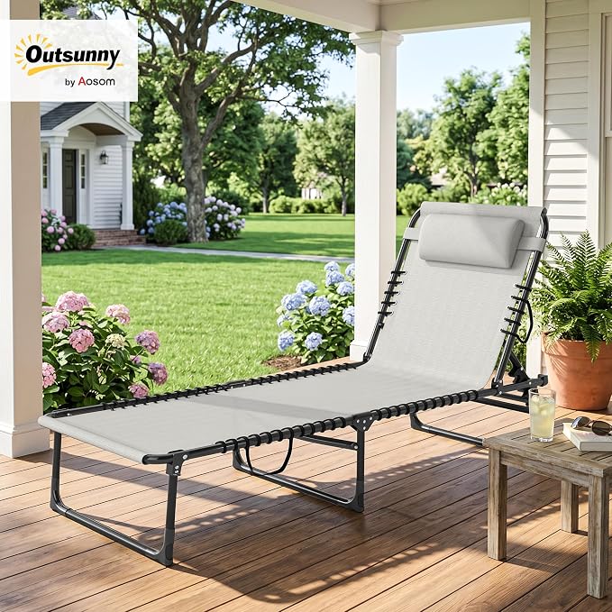 Outsunny Folding Chaise Lounge Chair, Patio Sun Tanning Chair, Outdoor Chaise - Image 2