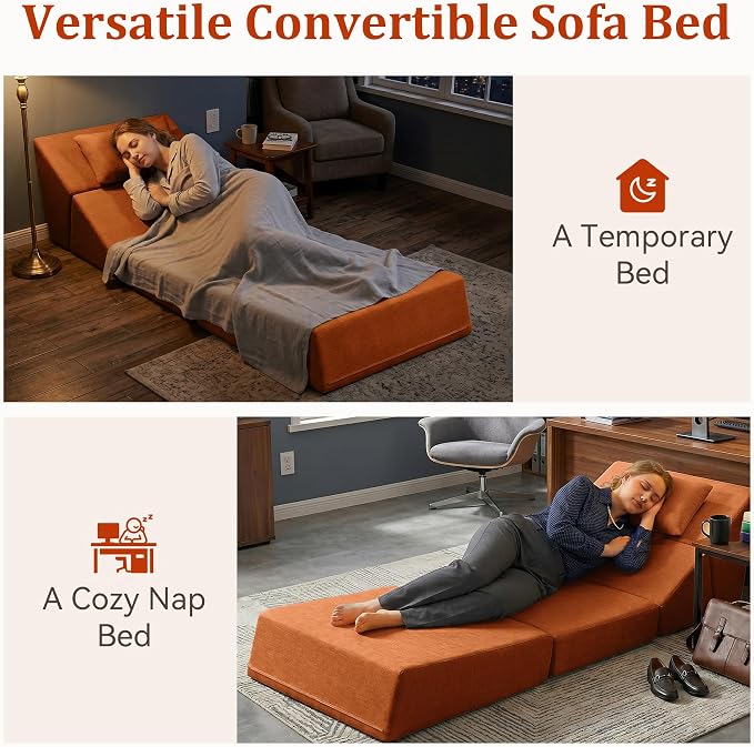 Fold Out Chair Bed, Folding Sofa Bed, 3 in 1 Convertible Sleeper Chair Bed - Image 5