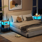 LOAKEKEL Nightstand with Charging Station, End Table with Fabric Drawer - Image 2