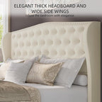 BRELTAM Upholstered Queen Size Bed Frame Velvet Beige Tufted Platform Bed Frame - Image 3