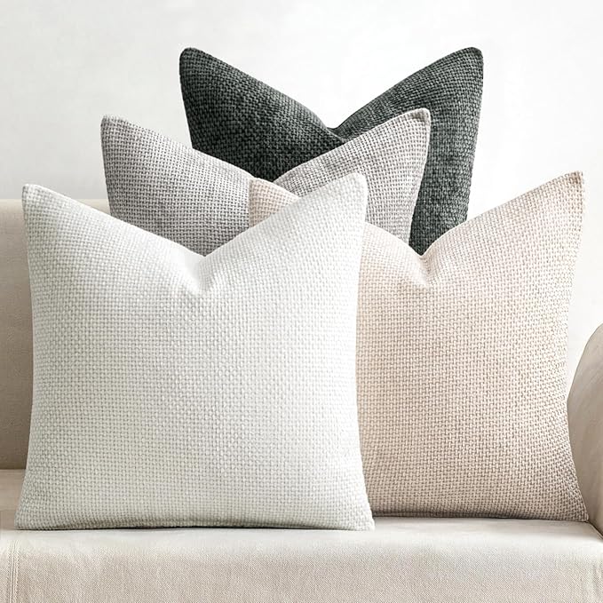 MIULEE Soft Decorative Chenille Pillow Covers Gray 18x18 Pack of 4 | Minimalist by MIULEE
