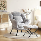 Lazy Chair with Ottoman, Large White Gray Lounge Accent Chair with Ottoman and - Image 4