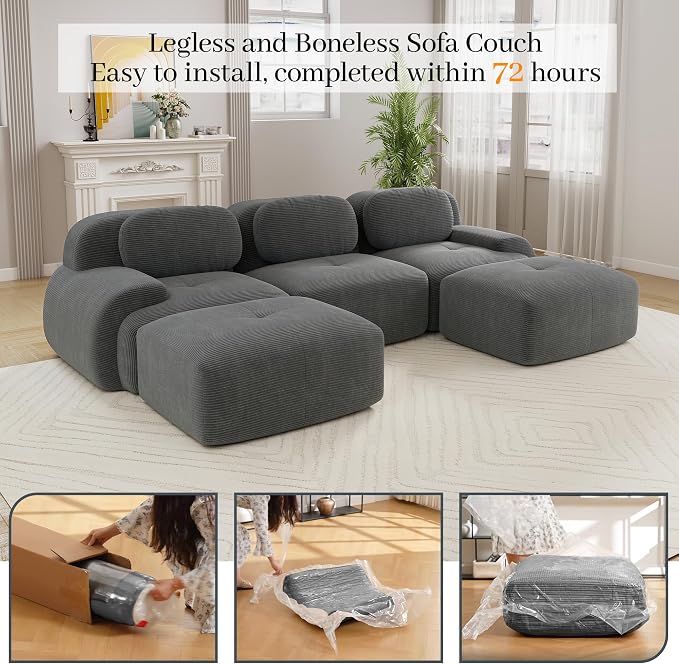 Boneless Sectional Couch, No Assembly Required, 117.3” U Shaped Modular Cloud - Image 9