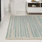 JONATHAN Y Khalil Modern Berber Stripe Cream/Turquoise Indoor Area Rug - Image 3