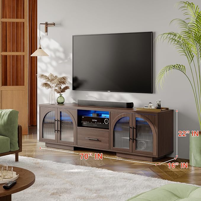 70" LED TV Stand with Storage for 75/80" TVs, Faux Marble Entertainment Center - Image 5