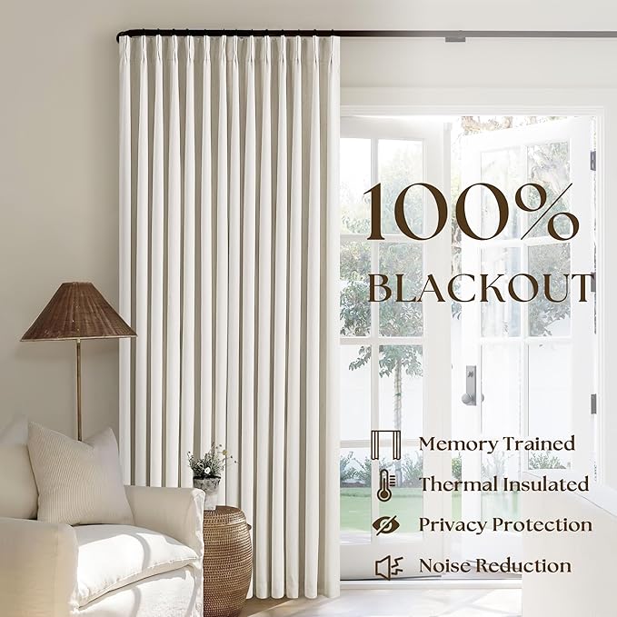 Natural Linen Pinch Pleated Full Blackout Curtains 94 Inch Long 2 Panels | - Image 2