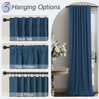 Navy Blue Curtains for Living Room 102 Inch Long 100 Percent Blackout Linen - Image 6