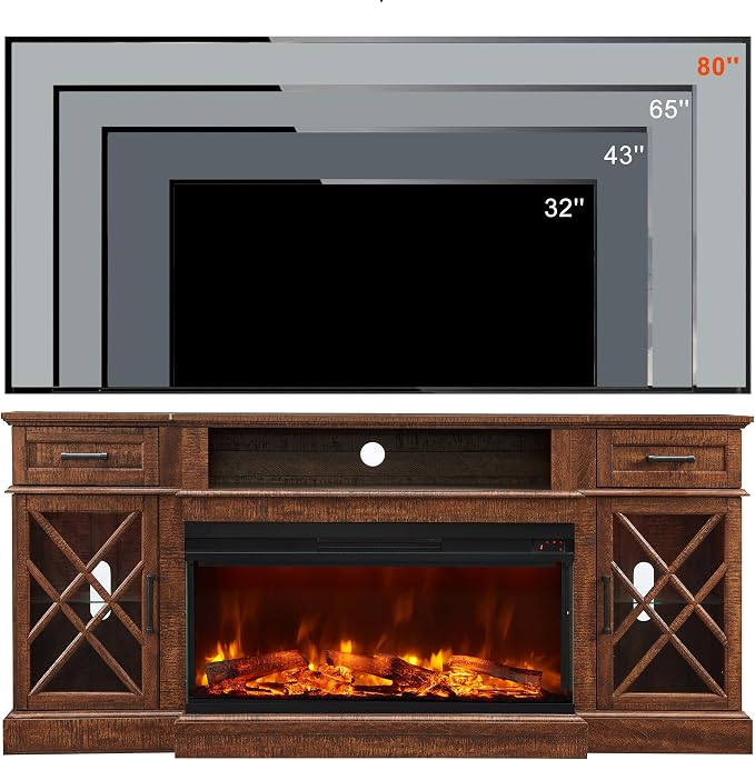 OKD 3-Sided Glass Farmhouse Fireplace TV Stand - Image 4