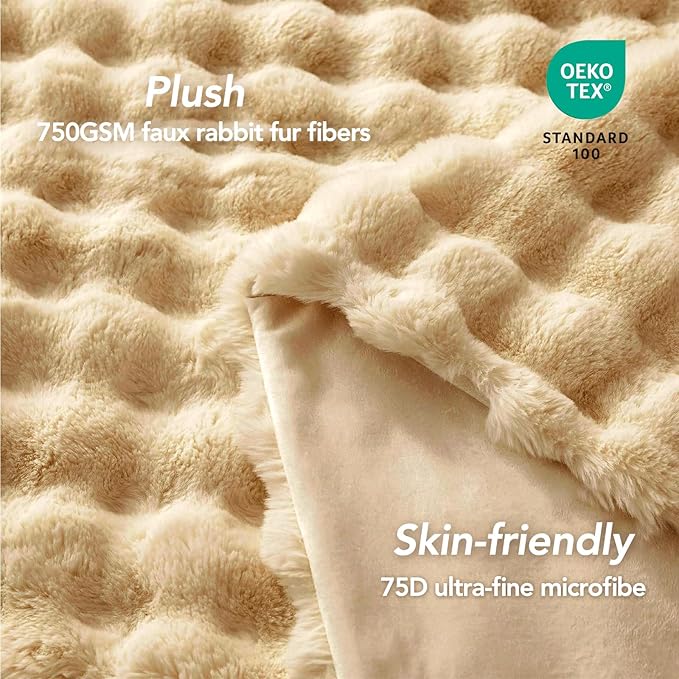 L'AGRATY Faux Rabbit Fur Throw Blanket - Image 5