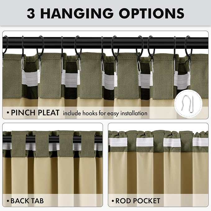 MIULEE 100% Blackout Linen Curtains 42 x 84 Inch Light Olive Green 2 Panels | - Image 5