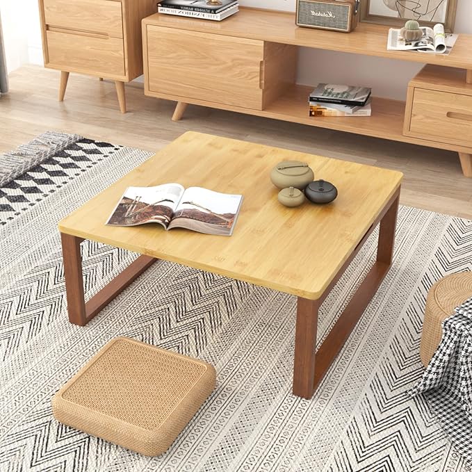 soges Small Foldable Coffee Table, Wooden Low Table - Image 2