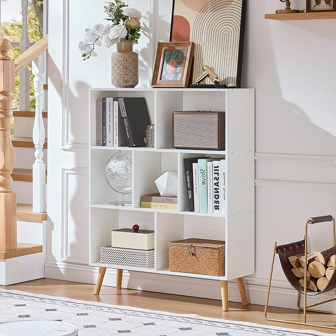 LEYAOYAO Cube Bookshelf 3 Tier Mid-Century White Modern Bookcase - Image 7