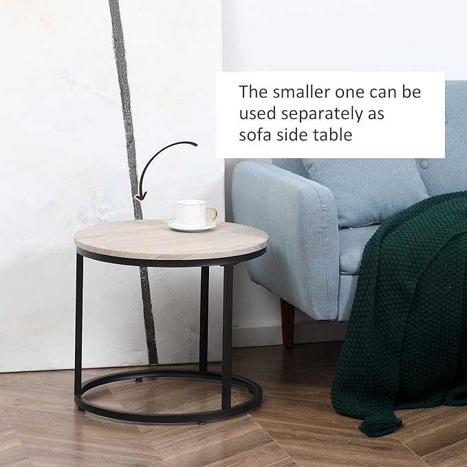 HOMCOM Round Nesting Tables Set of 2, Stacking Coffee Table Set - Image 5
