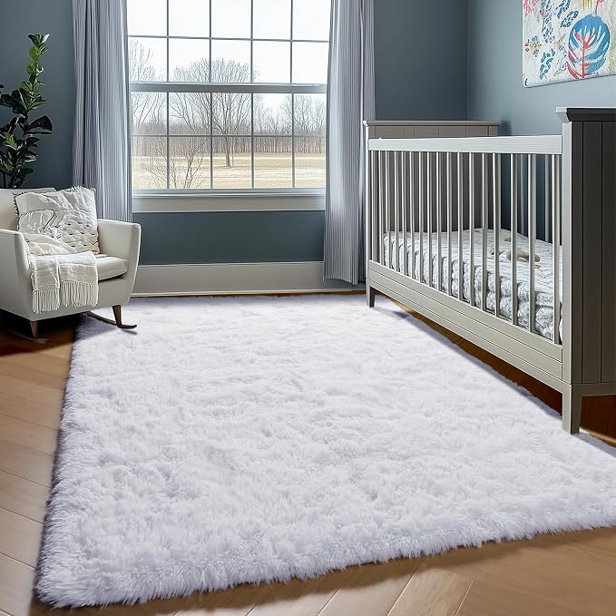 White 8x10 Area Rugs for Living Room, Large Fluffy Shag Bedroom Rug, Soft Plush - Image 6