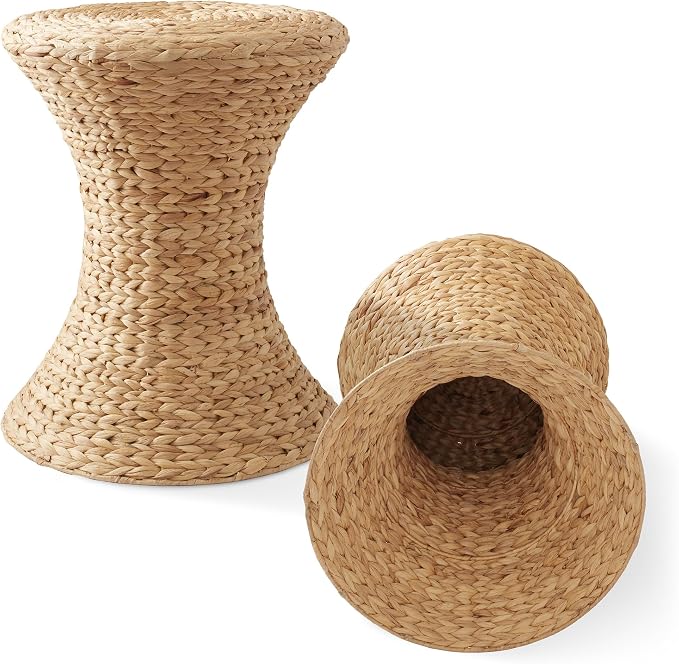 Casafield Hourglass Side Table, Water Hyacinth Round End Table, Boho Woven - Image 6