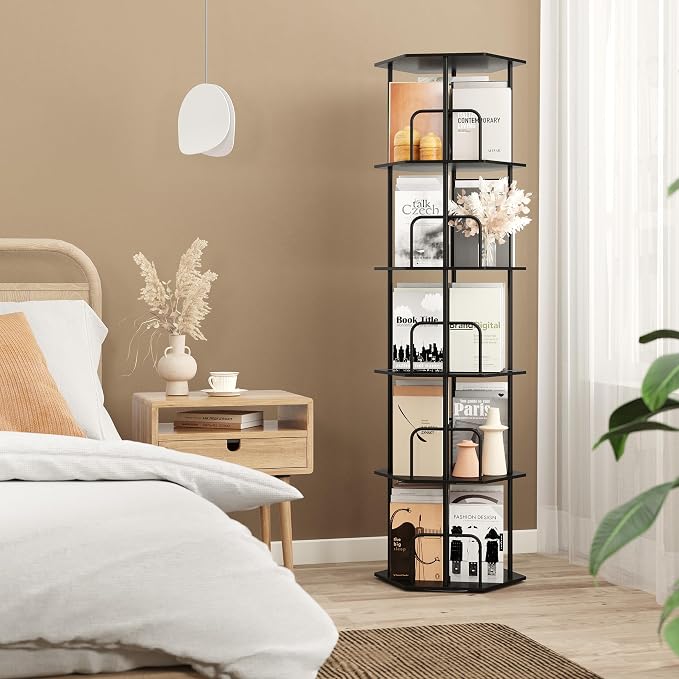 SUNMORY 5 Tier Rotating Bookshelf Tower, Revolving 360 ° Spinning Bookcase - Image 7
