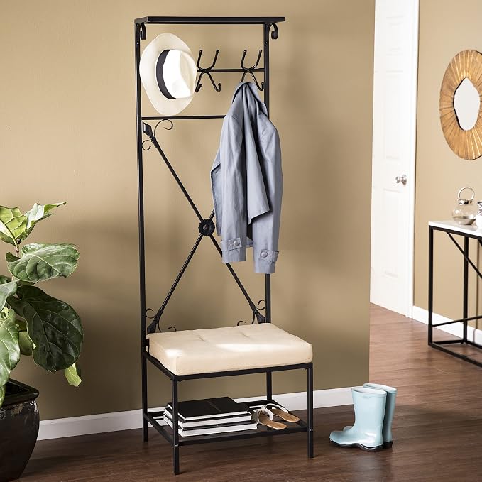 SEI Furniture - Dovanti Entryway Storage Rack & Bench Seat - Transitional Design - Image 2