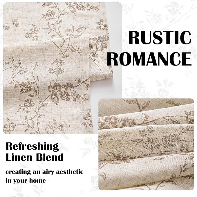 Extra Long Taupe Vintage Floral Linen Curtains Farmhouse 2 Panels | Elisa Series - Image 4