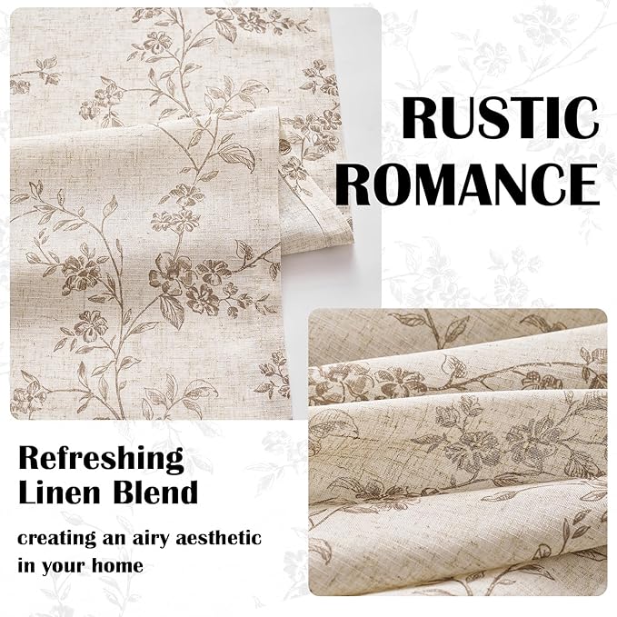 Taupe on Beige Linen Kitchen Curtains Rod Pocket 26W X 36L 2 Panels | Elisa - Image 5