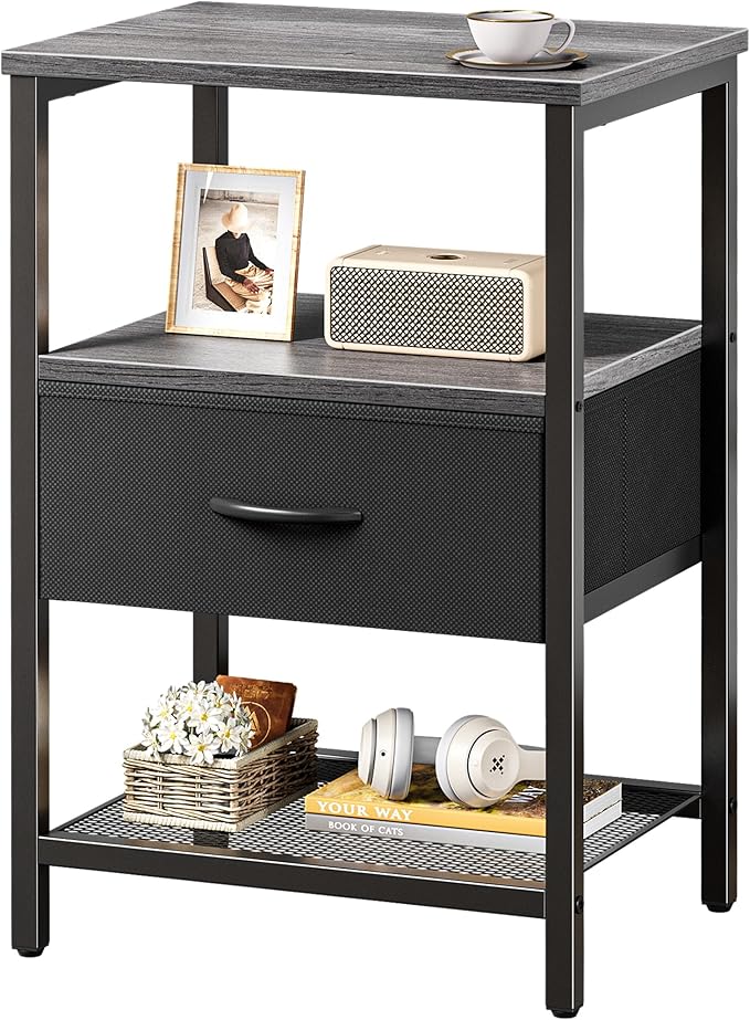 Huuger Night Stand with Fabric Drawer, Side Table with Mesh Shelf, Bedroom by Huuger