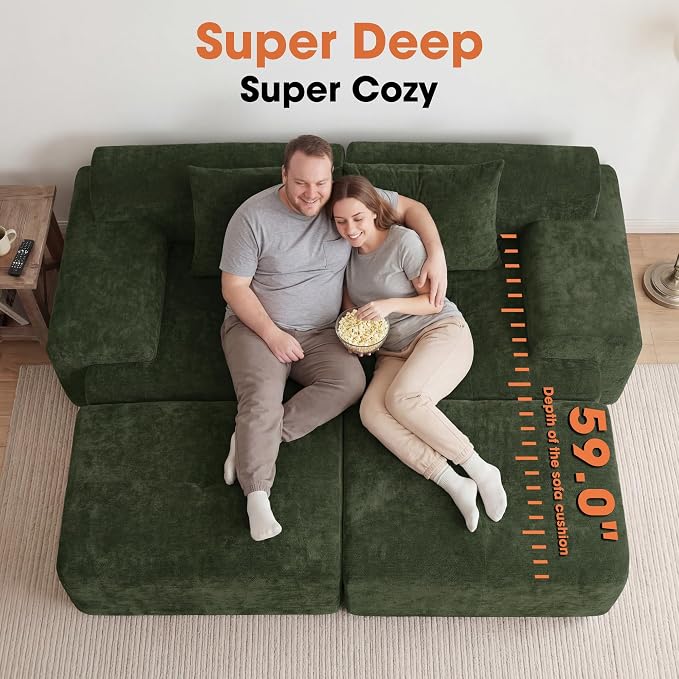 83.5" Boneless Loveseat with 2 Ottoman, Cloud Comfy Sofa Bed, Modular Sofa - Image 3