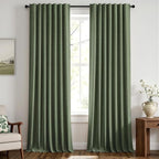 MIULEE 100% Blackout Linen Curtains 42 x 96 Inch Olive Green 2 Panels | Thermal by MIULEE