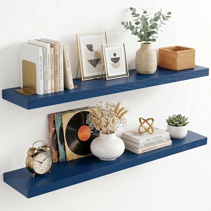 fuqing 40 Inch Floating Shelves | 6.7 Inch Deep Dark Blue Floating Shelves by Fuqing