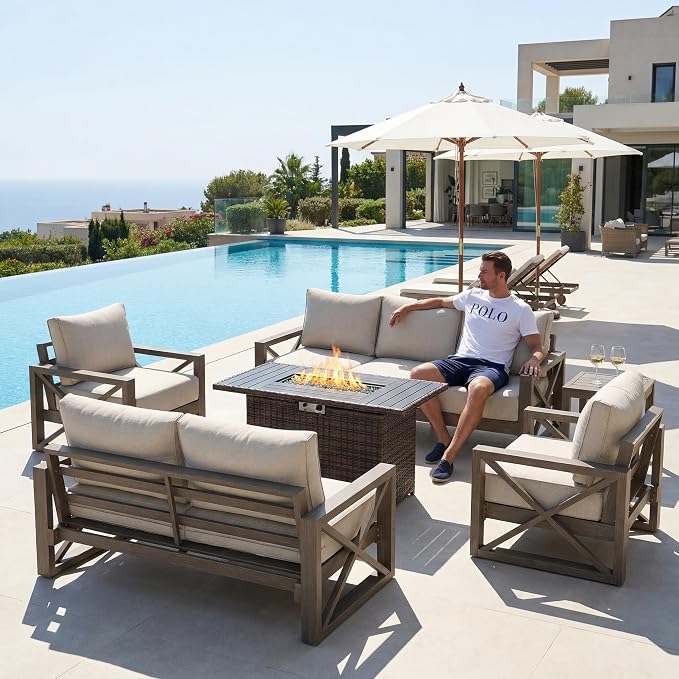 UDPATIO Aluminum Patio Furniture Set, Faux Wood Grain Modern Outdoor Furniture - Image 4