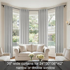 Grey Curtains 38 Inch Wide for Bedroom 2 Panels Rod Pocket Back Tab Loops Semi - Image 2