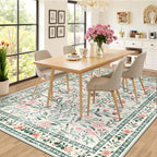 PLHXFR Area Rug Living Room: 5x7 Floral Washable Boho Carpet Green Beige | - Image 4