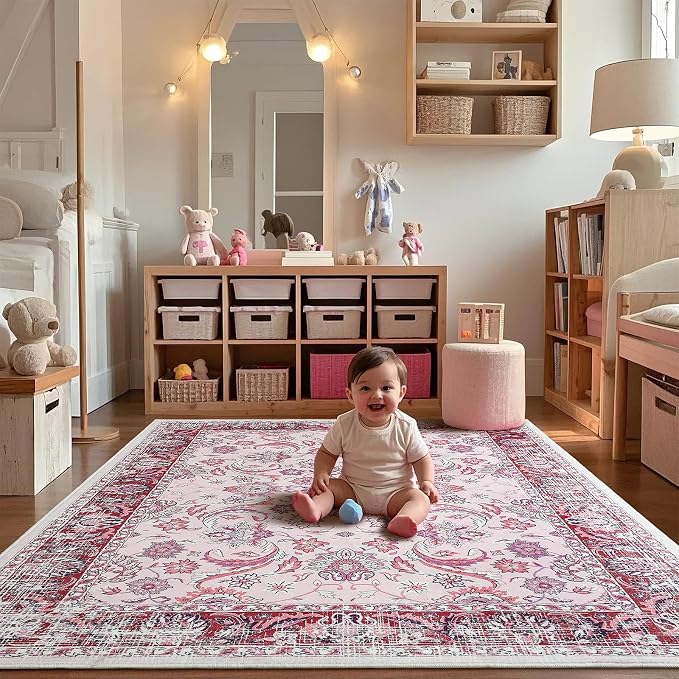 Area Rugs for Living Room, 4x6 Washable Rugs for Bedroom, Non-Slip Floral - Image 7