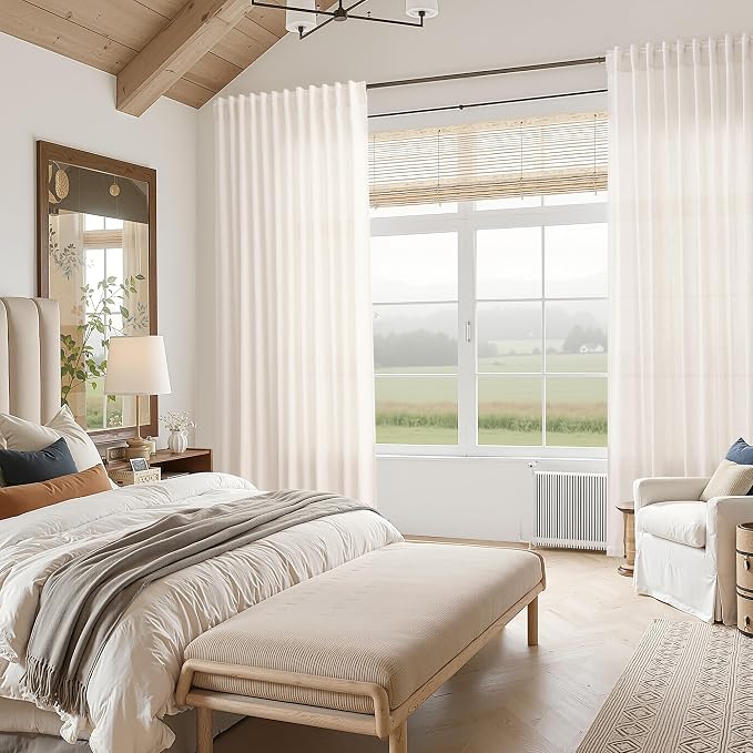 Ivory White Linen Curtains for Living Room 100 Inches Long Light Filtering Semi - Image 7