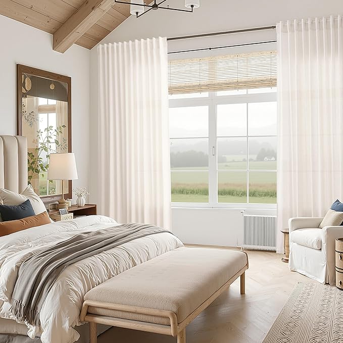 Ivory White Linen Curtains 90 inch - Image 7