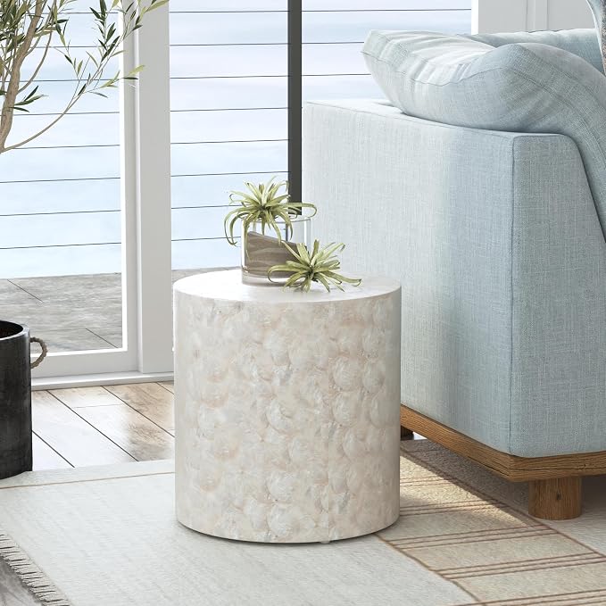 East at Main Capiz Shell Side Table – White Accent Table, Small Decorative - Image 2
