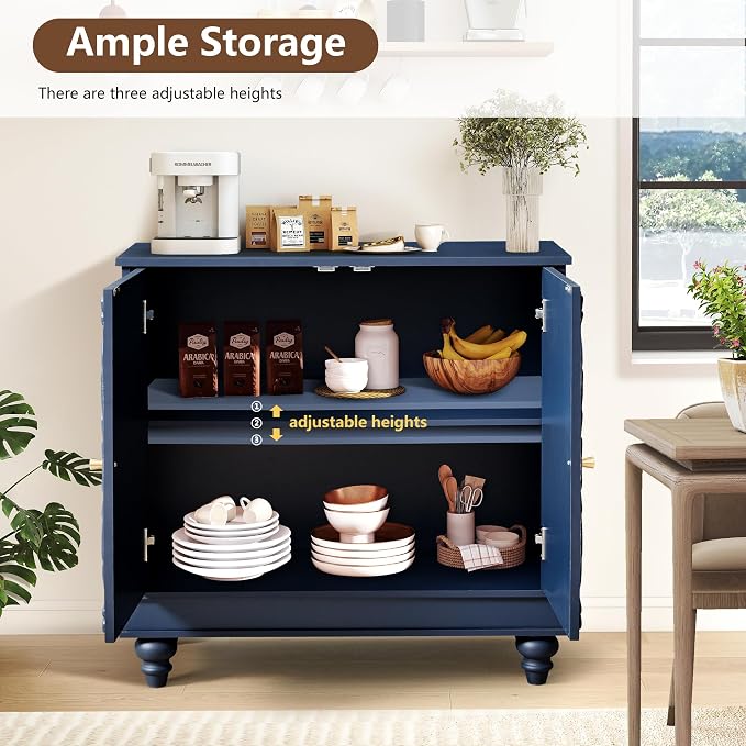 weselon Accent Cabinet with 2 Doors, Luxury Carving Board Storage Sideboard - Image 3