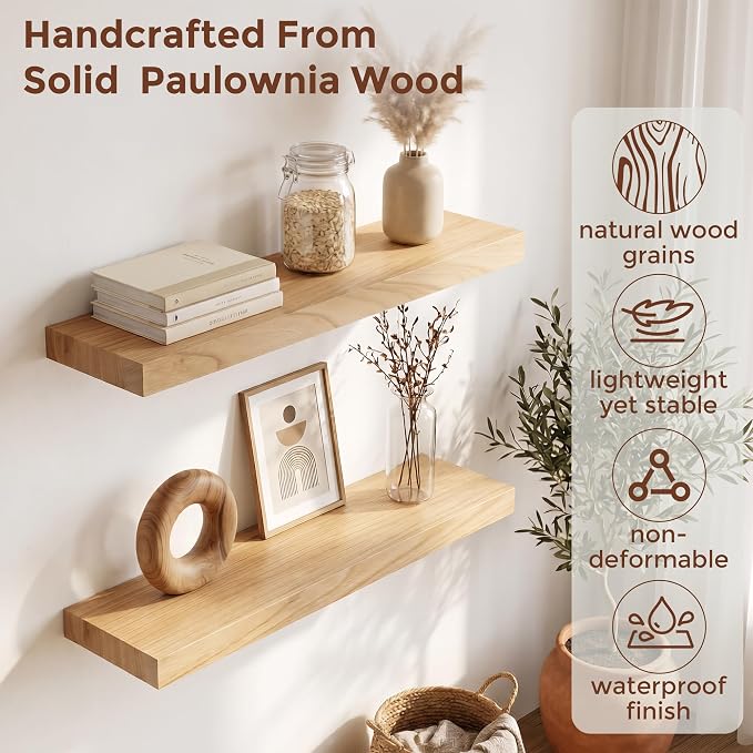 fuqing Natural Wood Floating Shelves | 24 Inch Floating Shelves - Image 4