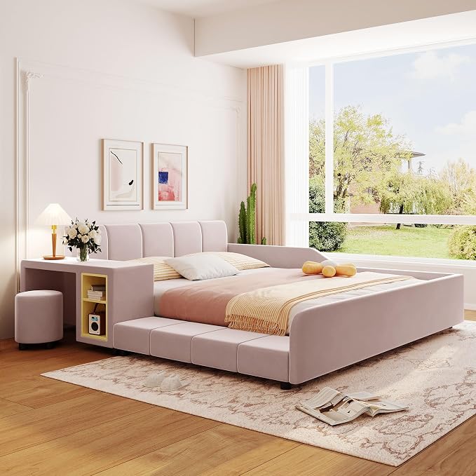 SOFTSEA Queen Upholstered Grounded Bed, Mother & Child Platform Bed by SOFTSEA