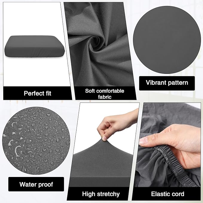 Newwiee 8 Pcs Stretch Patio Outdoor Cushion Covers Replacement, Dark Gray | 4 - Image 4