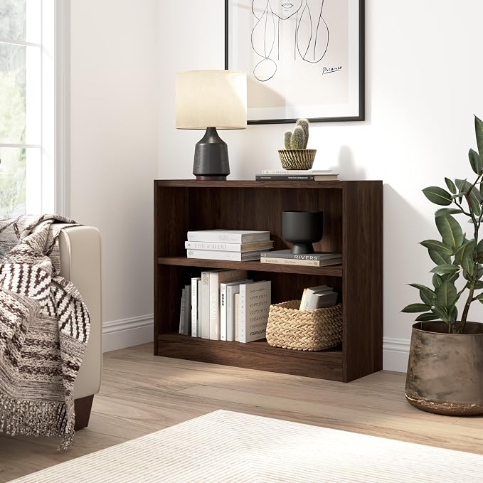 Bush Home Small 2 Shelf Bookcase, 2 Tier Bookshelf Storage Cabinet - Image 2