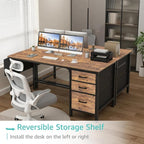 Lufeiya Computer Desk with Fabric File Drawers Cabinet, 55 Inch Reversible Home - Image 4