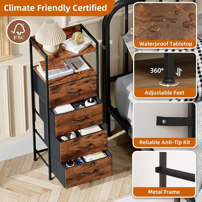 Somdot Nightstand with 4 Drawers, Vertical Storage Tower Fabric Dresser - Image 6
