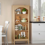 Arched Bookshelf with 4 Tier Open Shelves, Study and Living Room, Natural Oak - Image 8