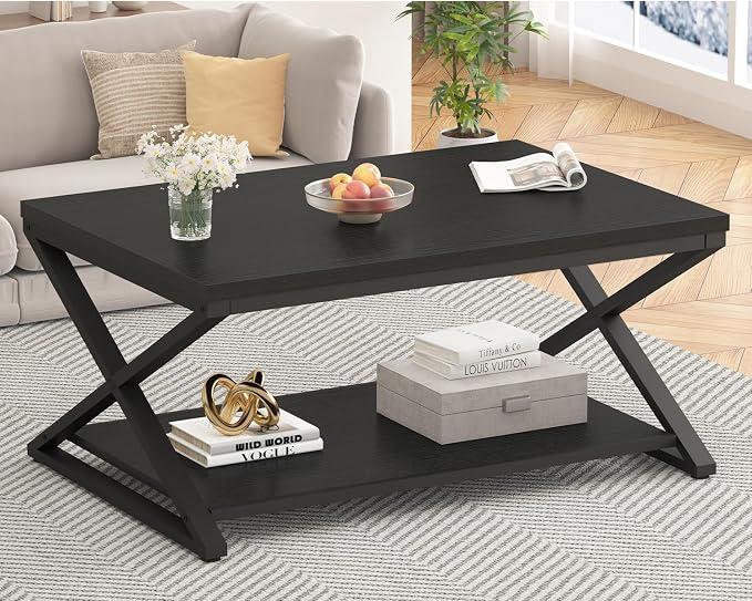 HSH Black Modern Minimalist Metal Wood Living Room Table by HOMESWEETHOME