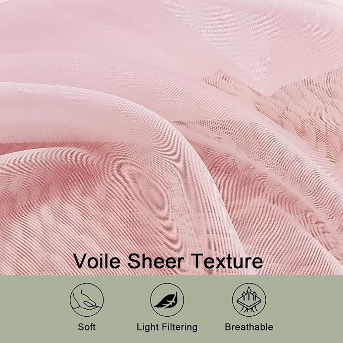 Blush Sheer Curtain 90 Inches Long 2 Panels Set, Solid Filmy Drapes - Image 5