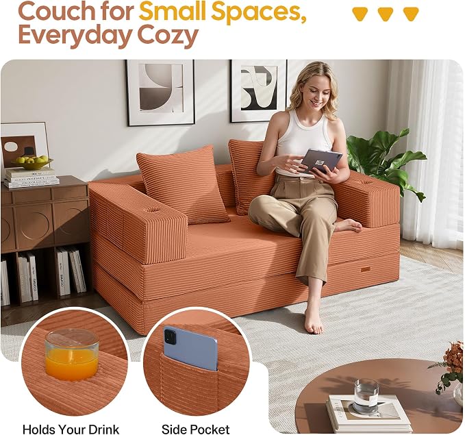 COMAX Futon Sofa Bed, 4‑in‑1 Convertible Sofa Bed, Folding Boneless Couches - Image 3