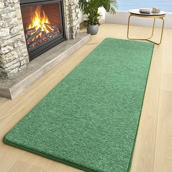 2x8 Runner Rug for Hallway, Long Runner Rugs Non Slip, Matte Green | Soft - Image 3