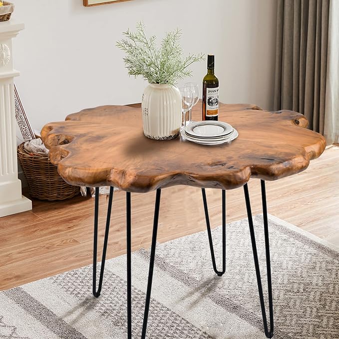 27.5 Inch Live Edge Side Table, Wood Freeform Small End Table by HOEGMST